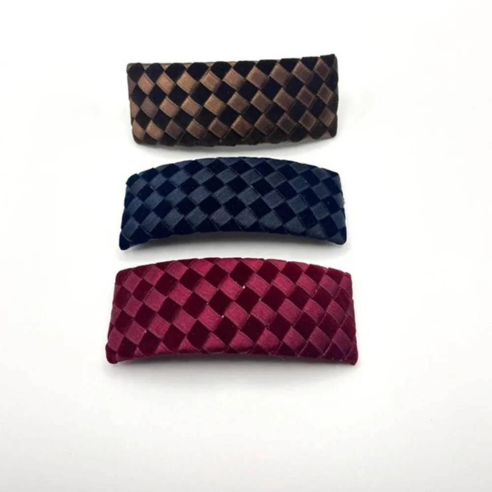 Velvet Satin Woven Intrecciato-Inspired Hair Clips Barrettes. Set of 3‎